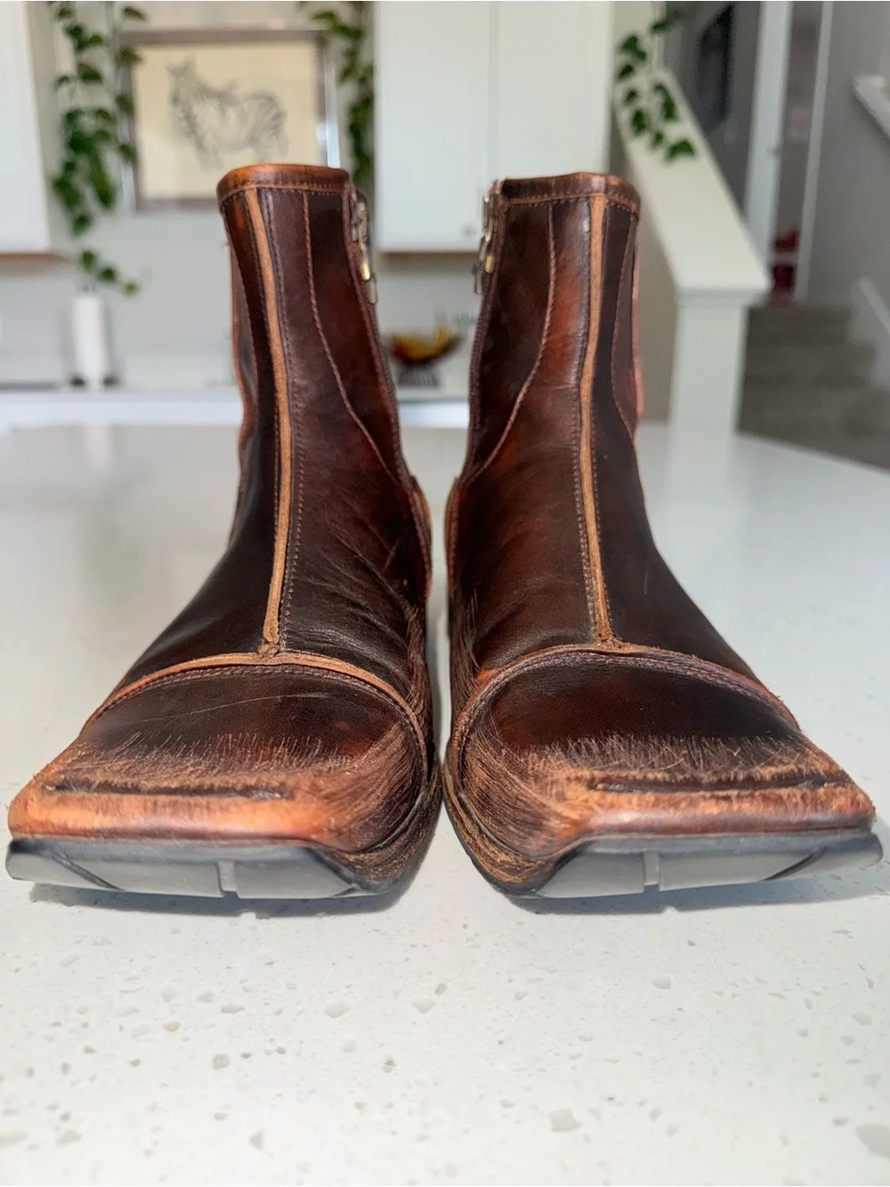 Vintage Mark Nason “Capone” Distressed Brown Leather Chukka Boots with Side Zips